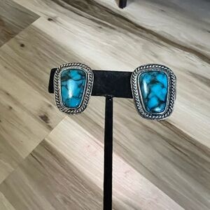 Silver color faux turquoise clip on earrings